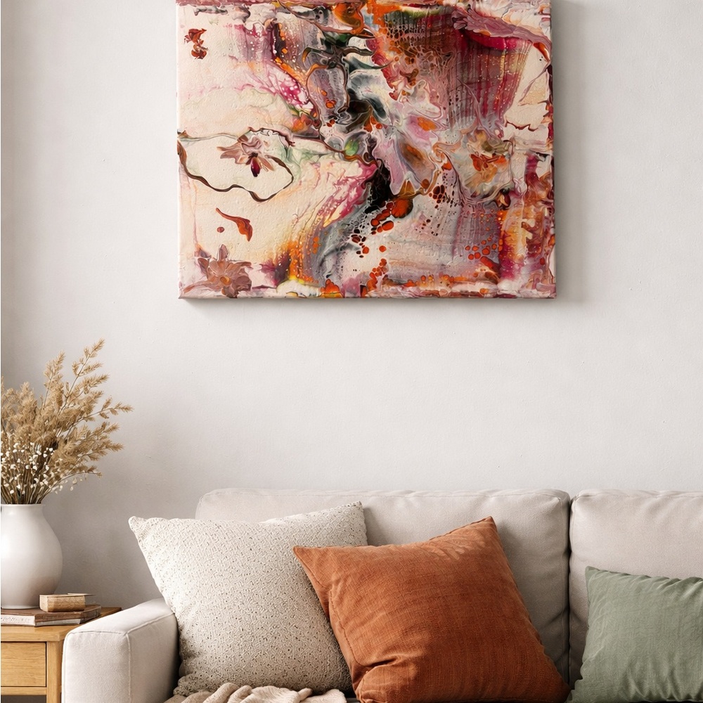 16x20 Abstract Original Artwork Bright Fun Fluid Art Contemporary Pink Orange